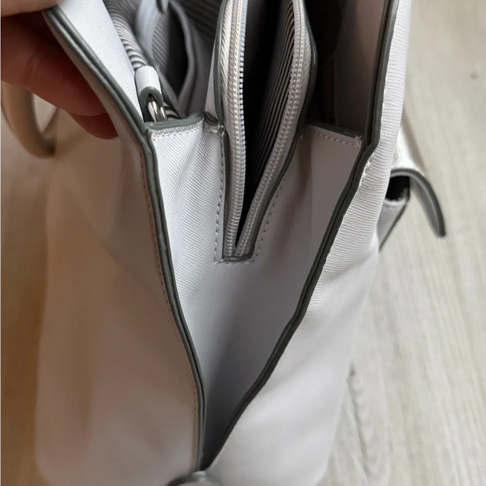 Nine West White Satchel Handbag Top‎ Handle Purse Silver Hardware